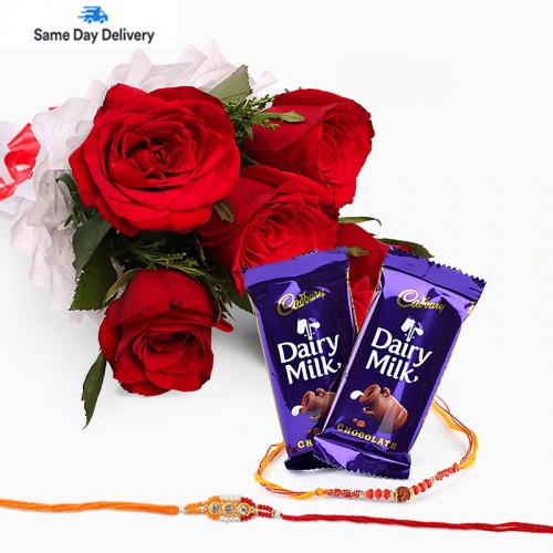 Rakhi with Dairy Milk & Red Roses